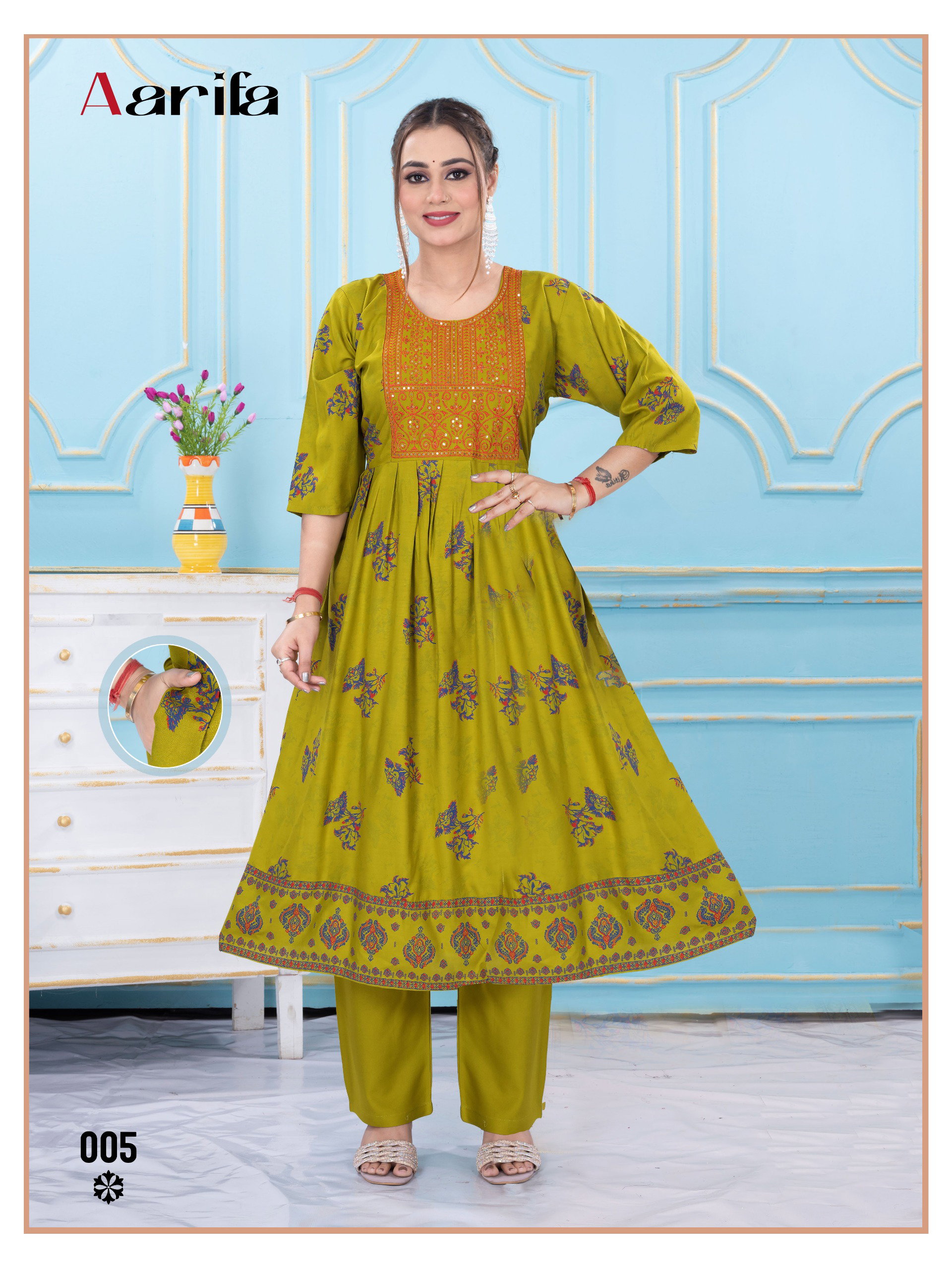 Beauty Queen Aarifa Rayon Embroidered Alia Cut Kurtis Collection