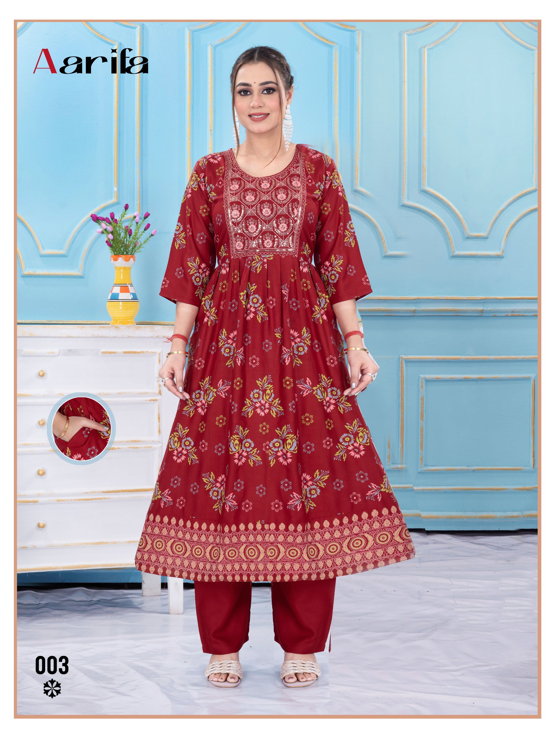 Beauty Queen Aarifa Rayon Embroidered Alia Cut Kurtis Collection