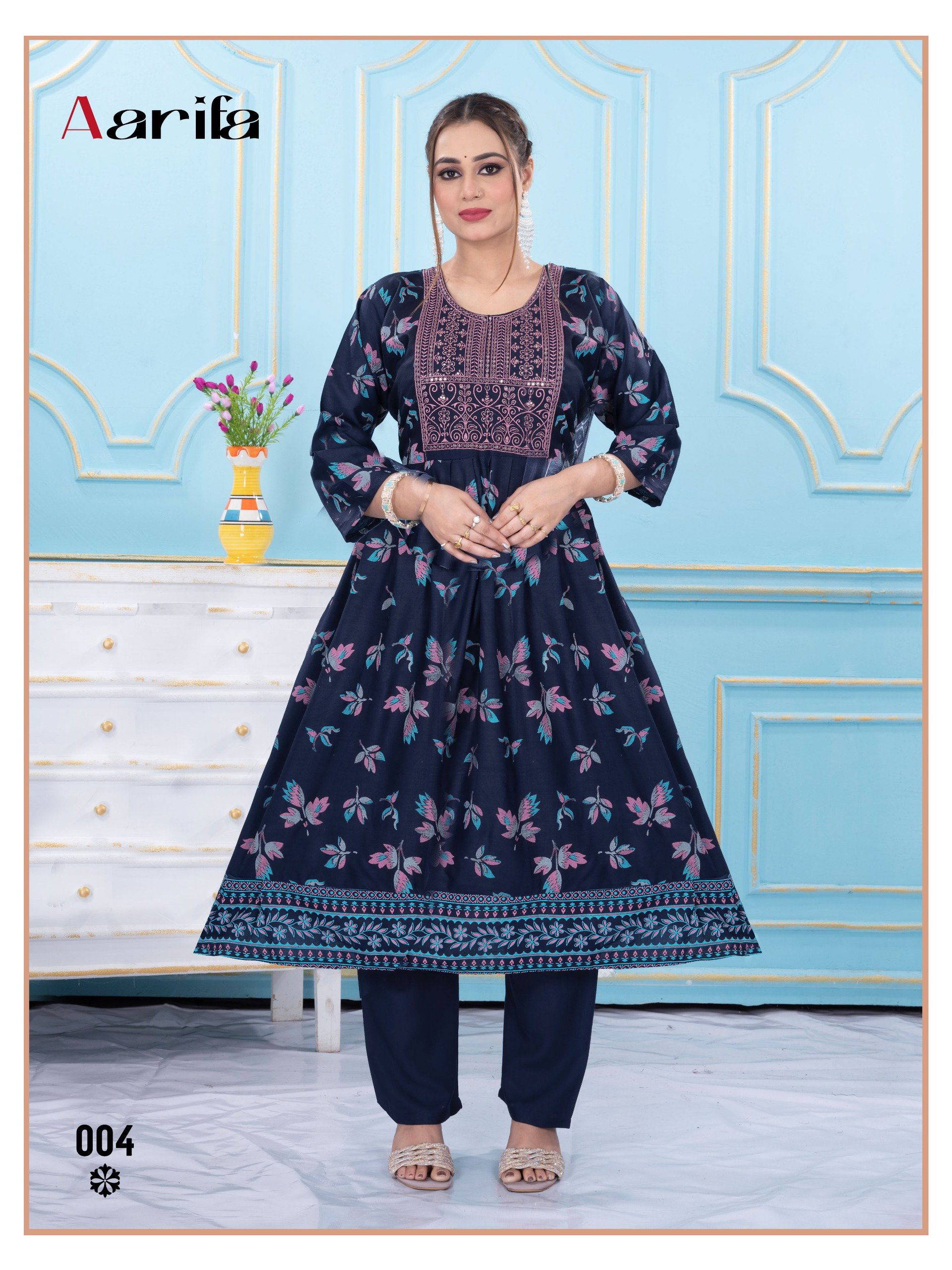Beauty Queen Aarifa Rayon Embroidered Alia Cut Kurtis Collection