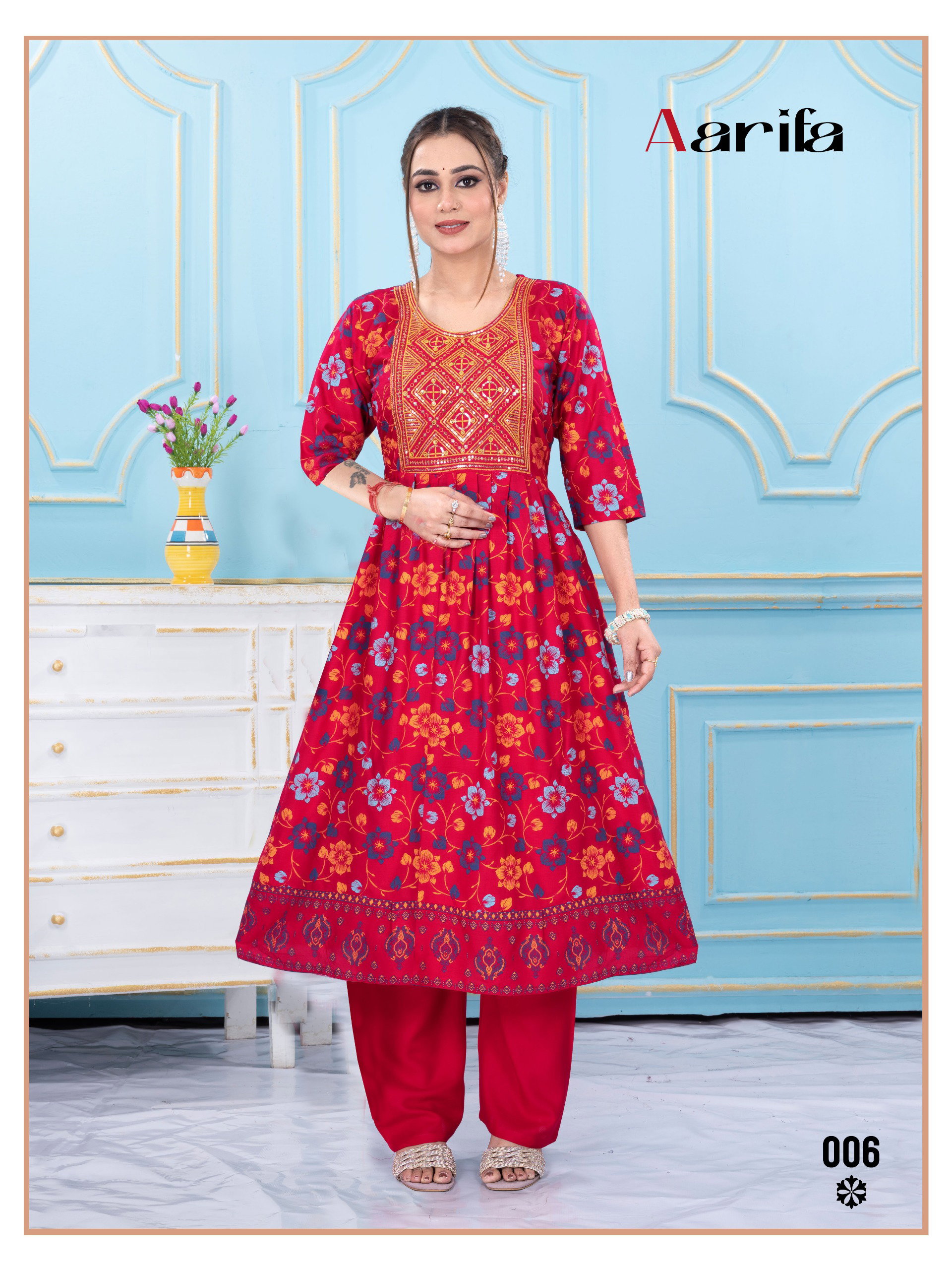 Beauty Queen Aarifa Rayon Embroidered Alia Cut Kurtis Collection