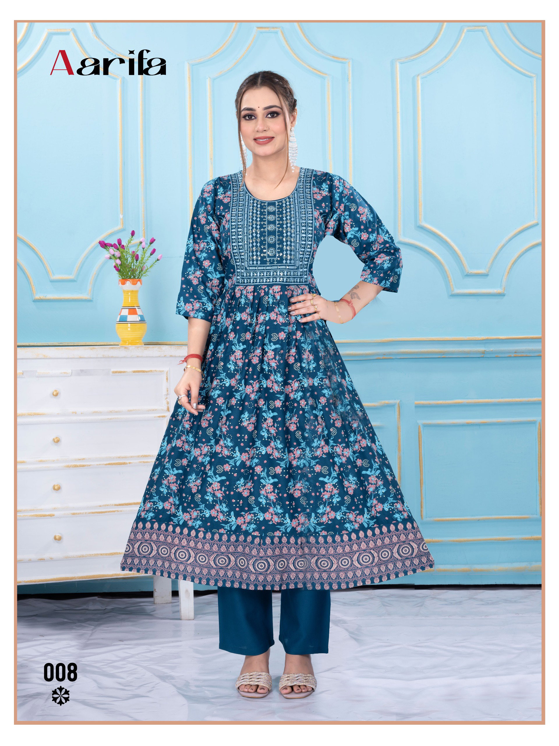 Beauty Queen Aarifa Rayon Embroidered Alia Cut Kurtis Collection
