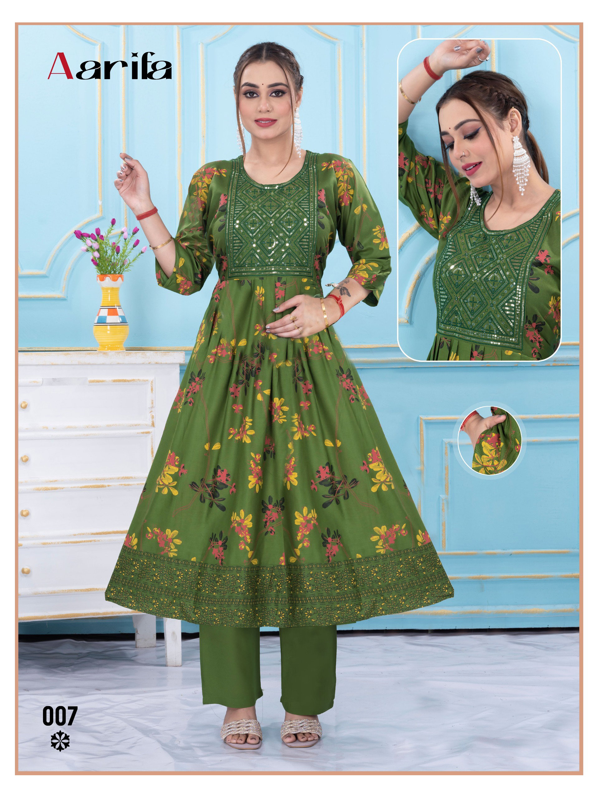 Beauty Queen Aarifa Rayon Embroidered Alia Cut Kurtis Collection