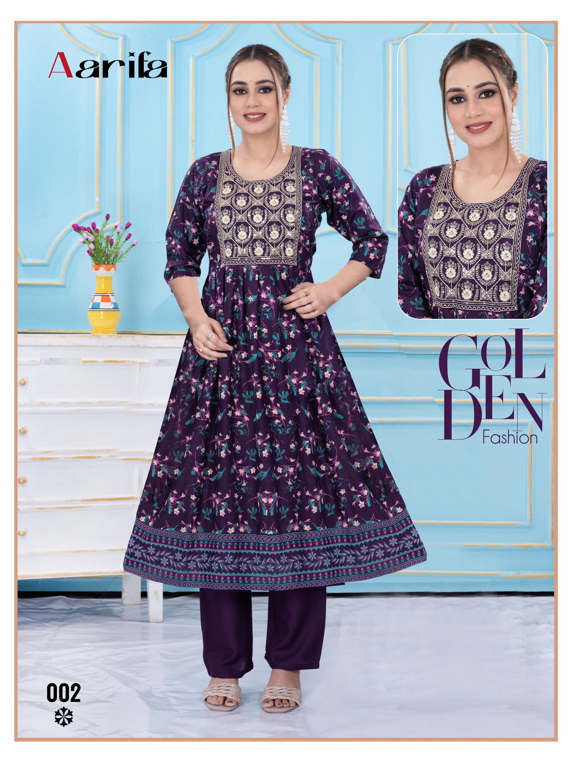 Beauty Queen Aarifa Rayon Embroidered Alia Cut Kurtis Collection