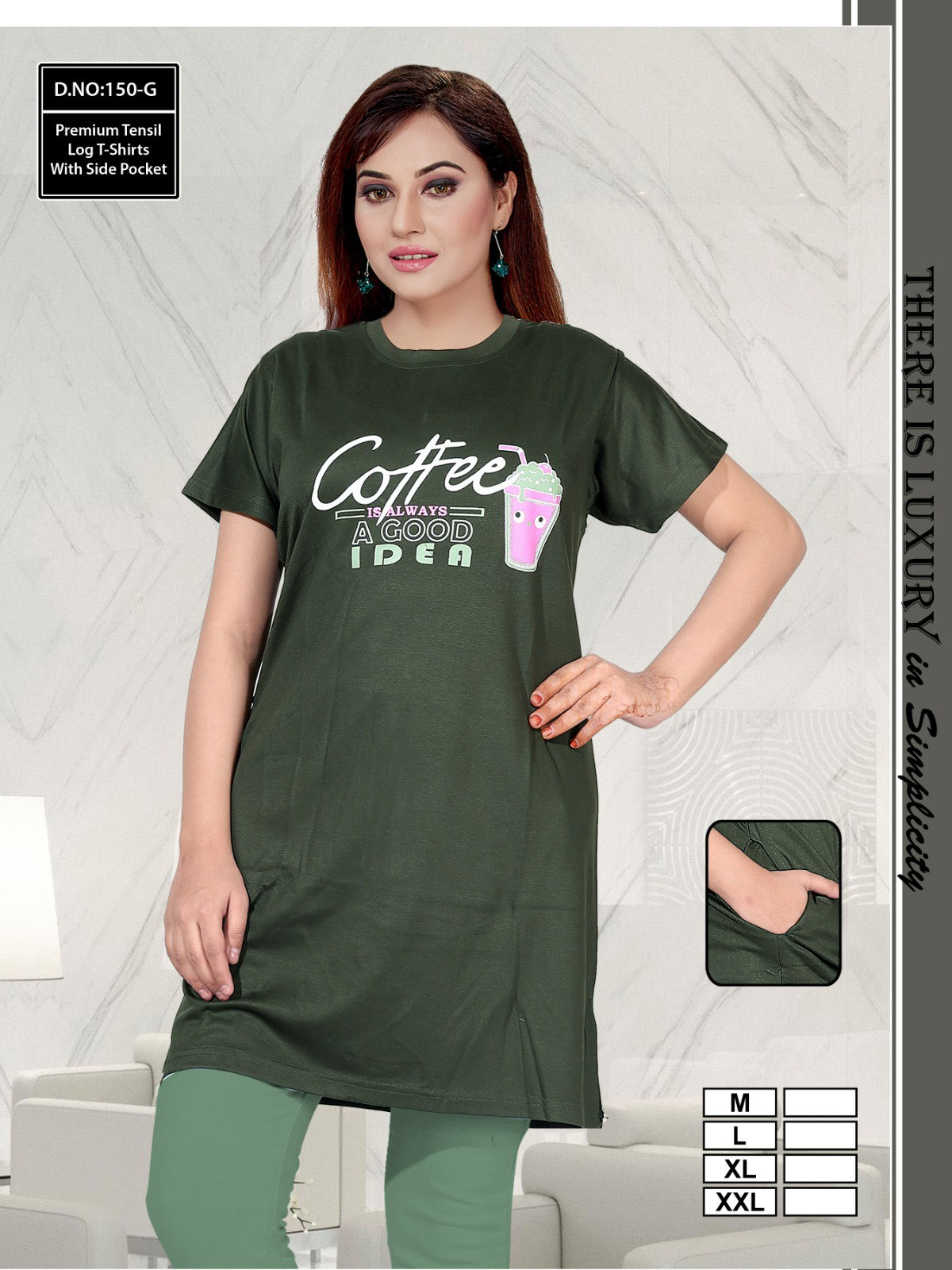 Summer Special 150 G Heavy Tencil Fabric PLain Long T Shirt With Pocket