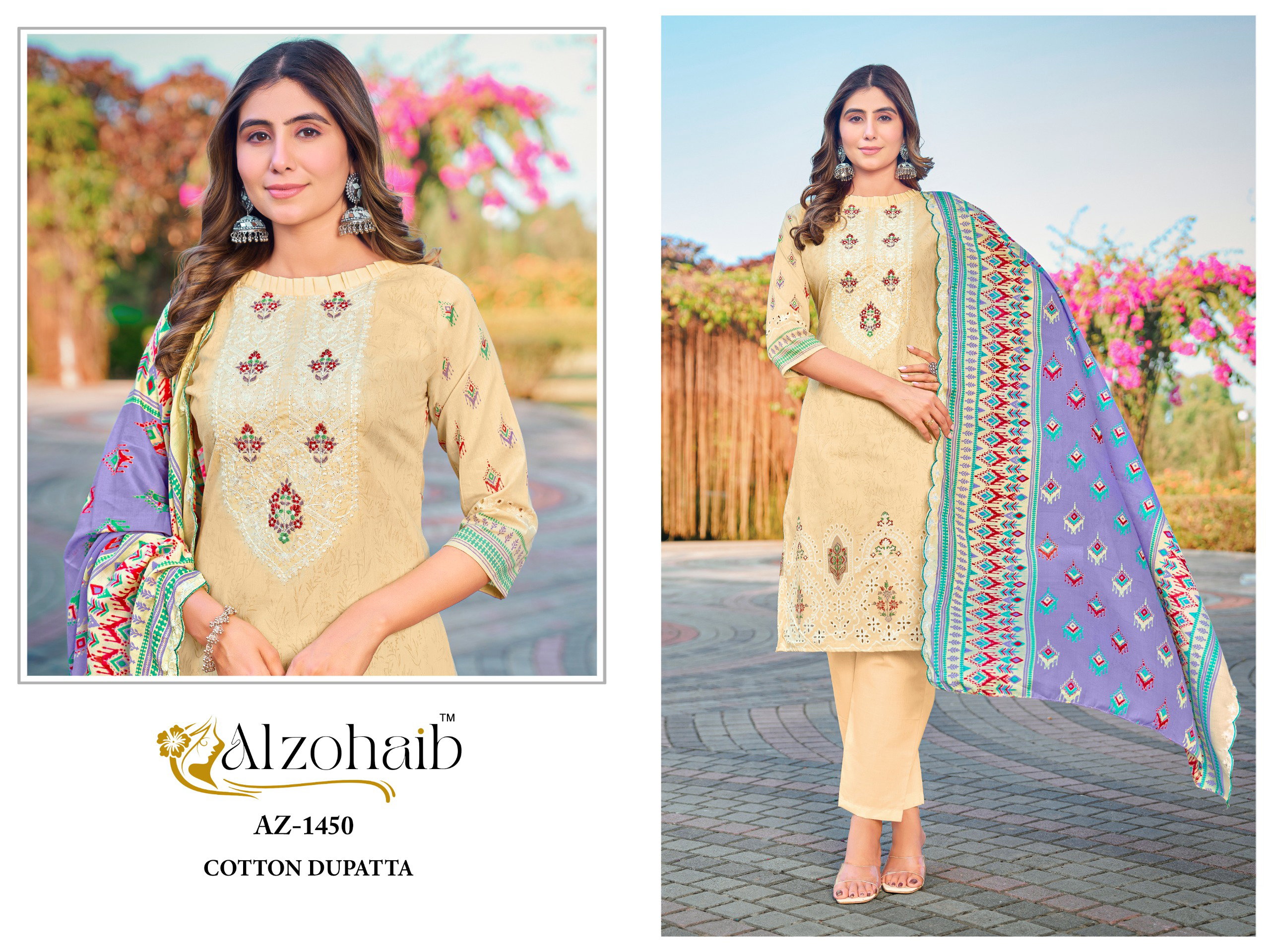 Alzohaib Aaliya Vol 1 Chiffon Dupatta Cotton Pakistani Salwar Kameez