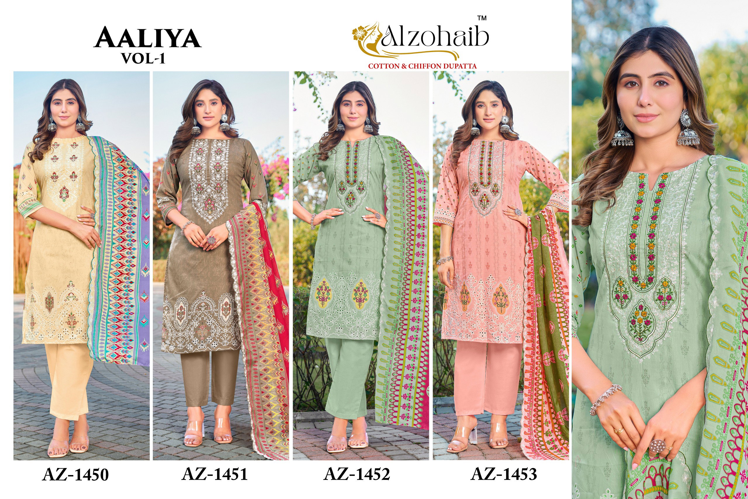 Alzohaib Aaliya Vol 1 Chiffon Dupatta Cotton Pakistani Salwar Kameez