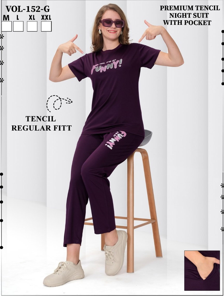 Summer Special 152 G Heavy Tencil Plain Night Suit With Pocket