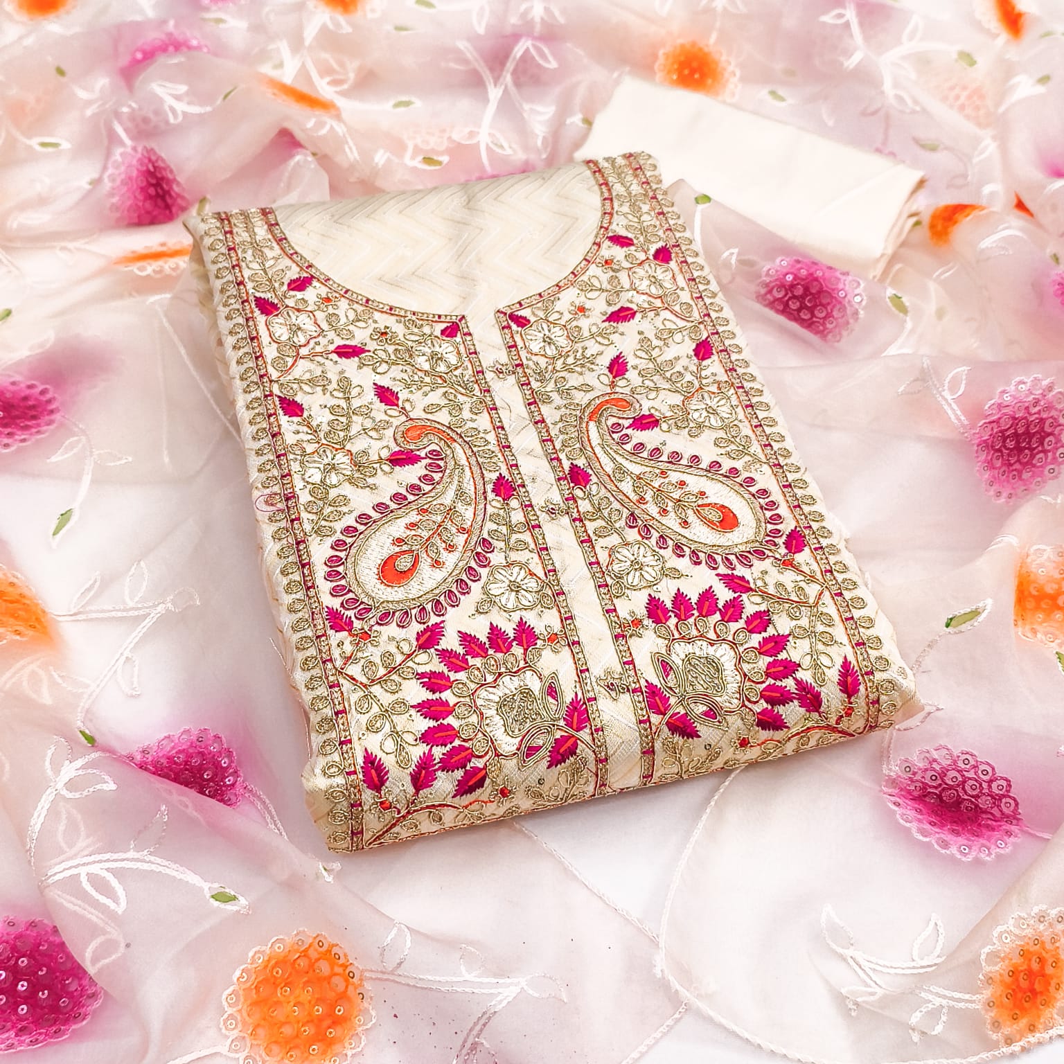 Designer Heena Simmer Silk Zakard Kodding Squance Work Dress Material Collection 