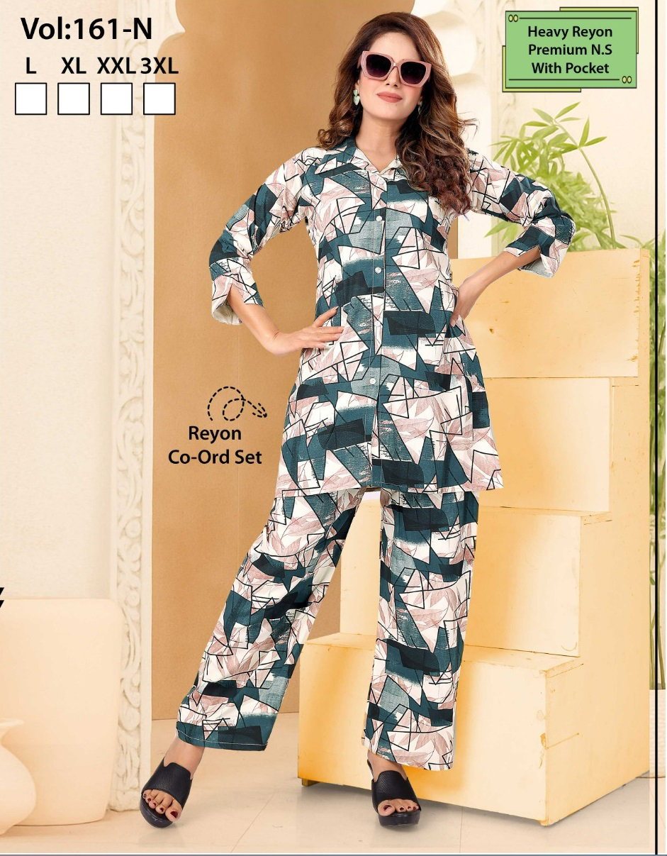 Summer Special 161 N Heavy 22kg Rayon Printed Night Suit With Pocket