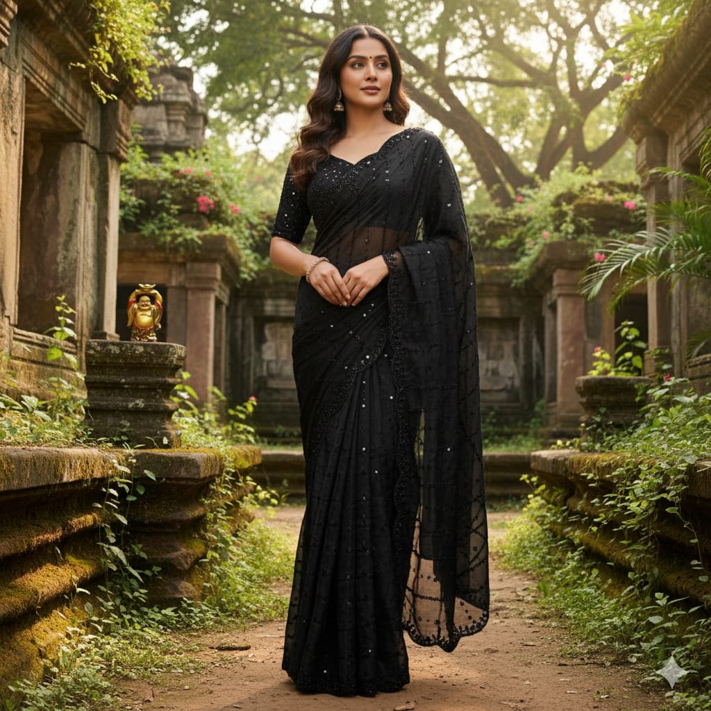 KC 959 Launch Grand Party Wear Saree In Original Black Beeds Work