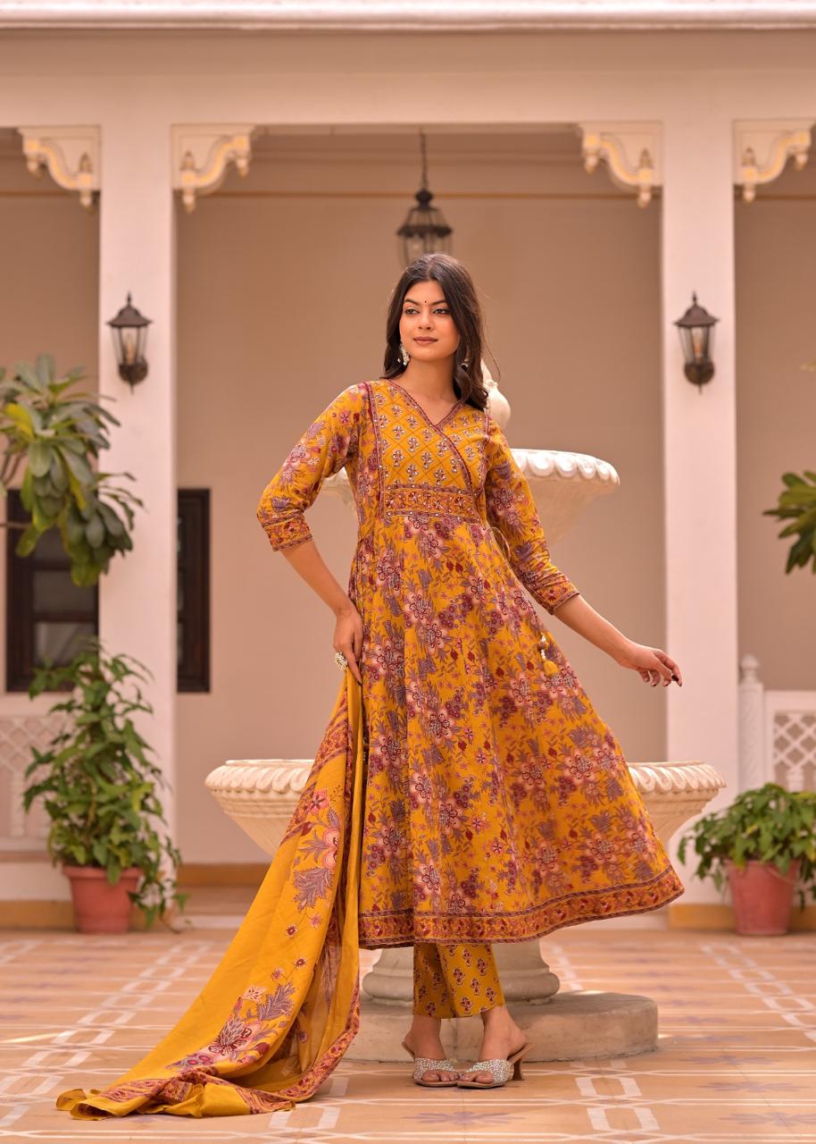 Naisha K 565 Cotton Angrakha Anarkali With Pant And Dupatta Collection