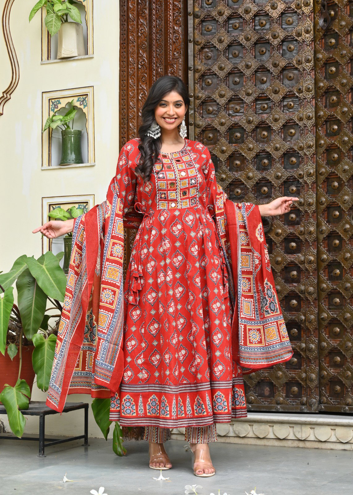 Naisha K 564 Cotton With Work Anarkali Top Bottom And Dupatta