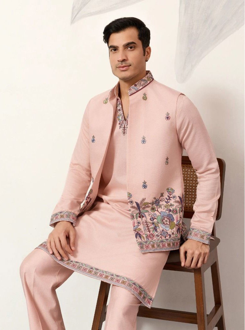 Shubhvastra Couture Koti Viscose Silk Threadwork Kurta Pant And Koti Collection