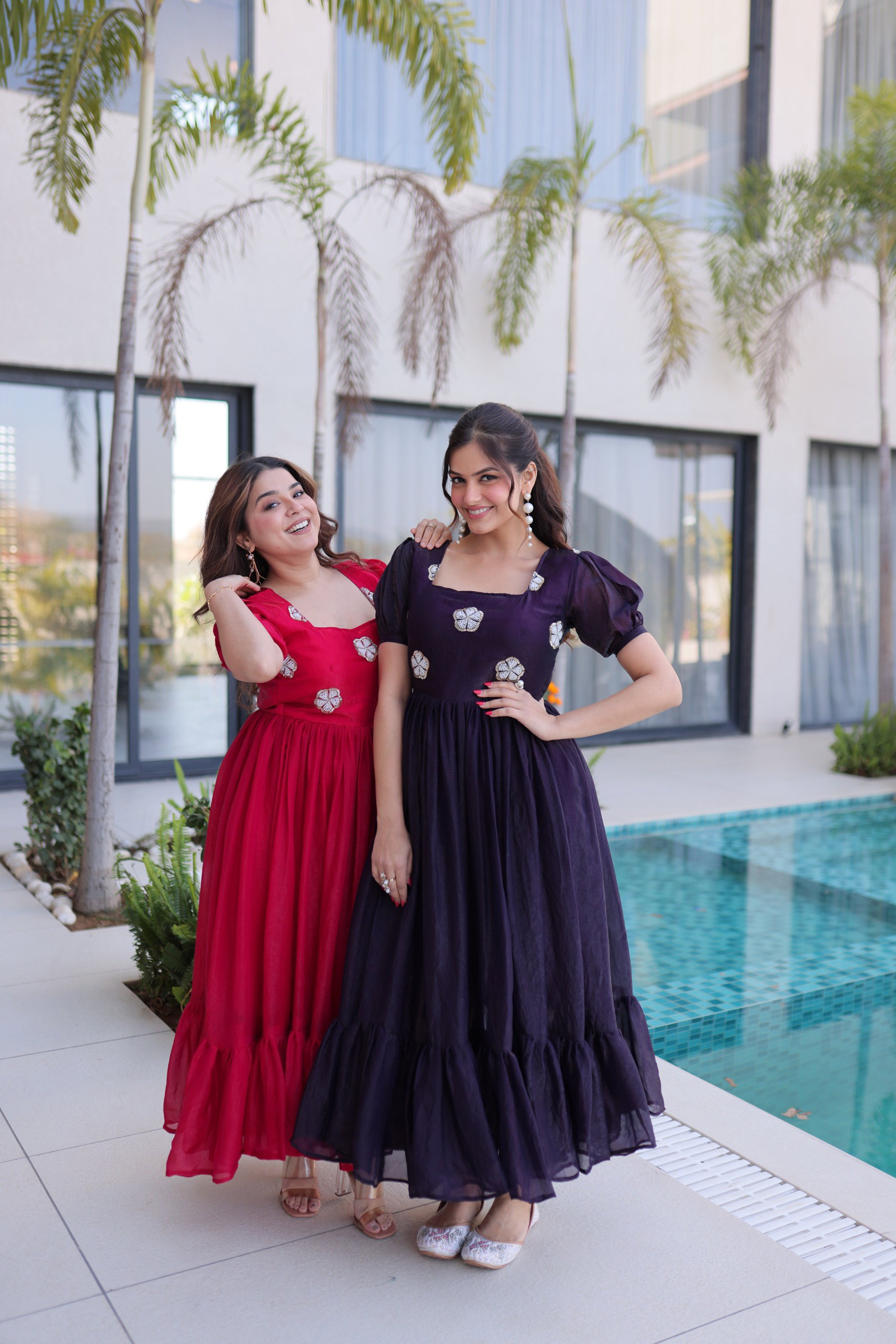 Lekha KA 1224 Fendi Silk Beads Embroidery Gown