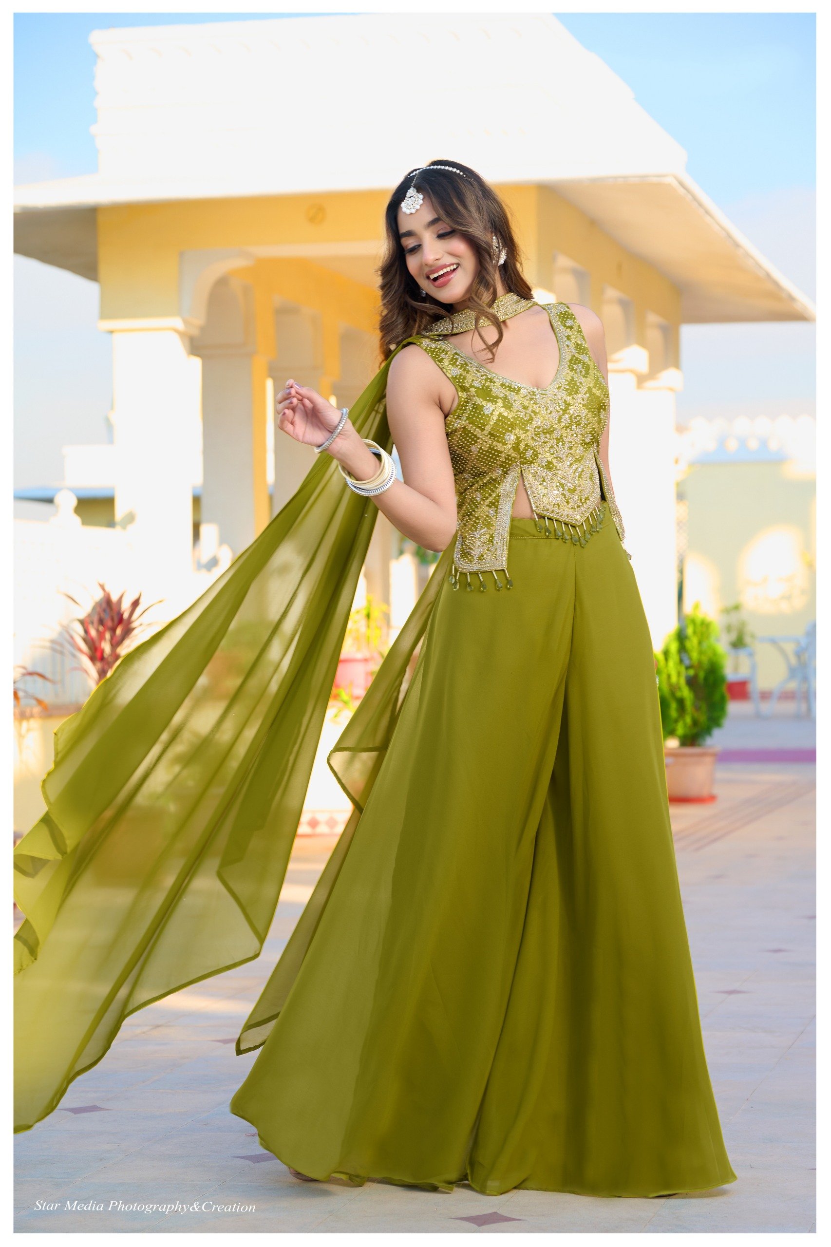 Mrigya Green 696 Designer Jacquard Plazo set Collection
