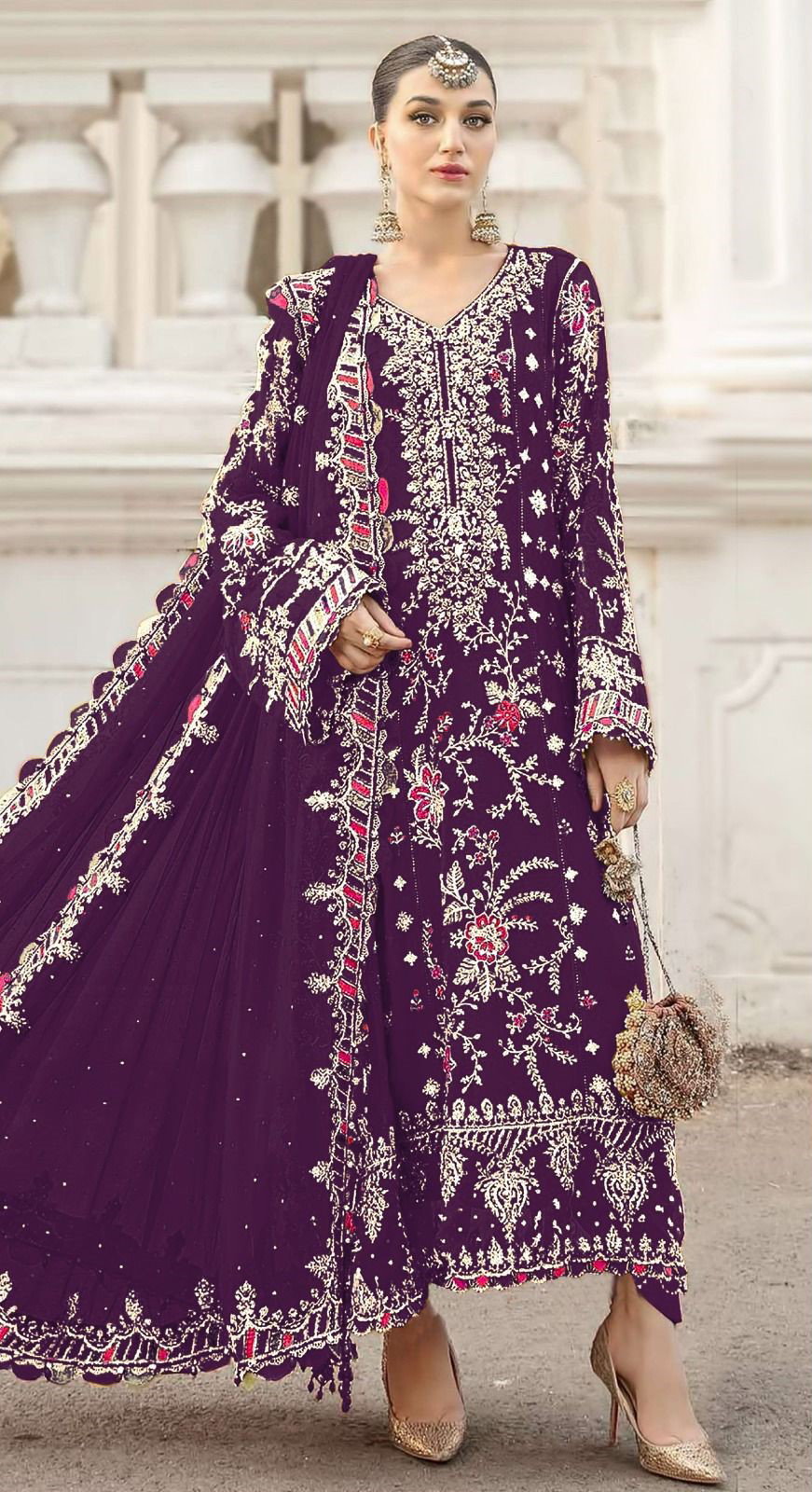 Bilqis B 243 A To E Faux Georgette With Embroidered Pakistani Salwar Kameez