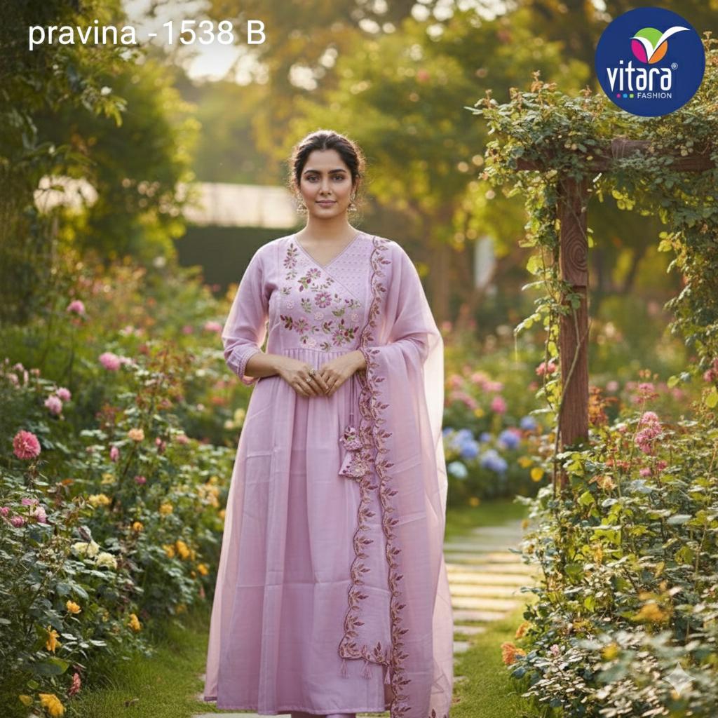 Vitara Pravina Mal Chanderi With Embroidery Work Top Bottom And Dupatta Collection