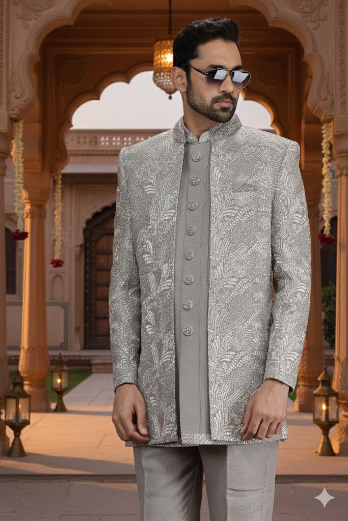 Sumi 4063 To 4064 Handwork On Nack Button Art Silk 3 Piece jacket Set Collection 