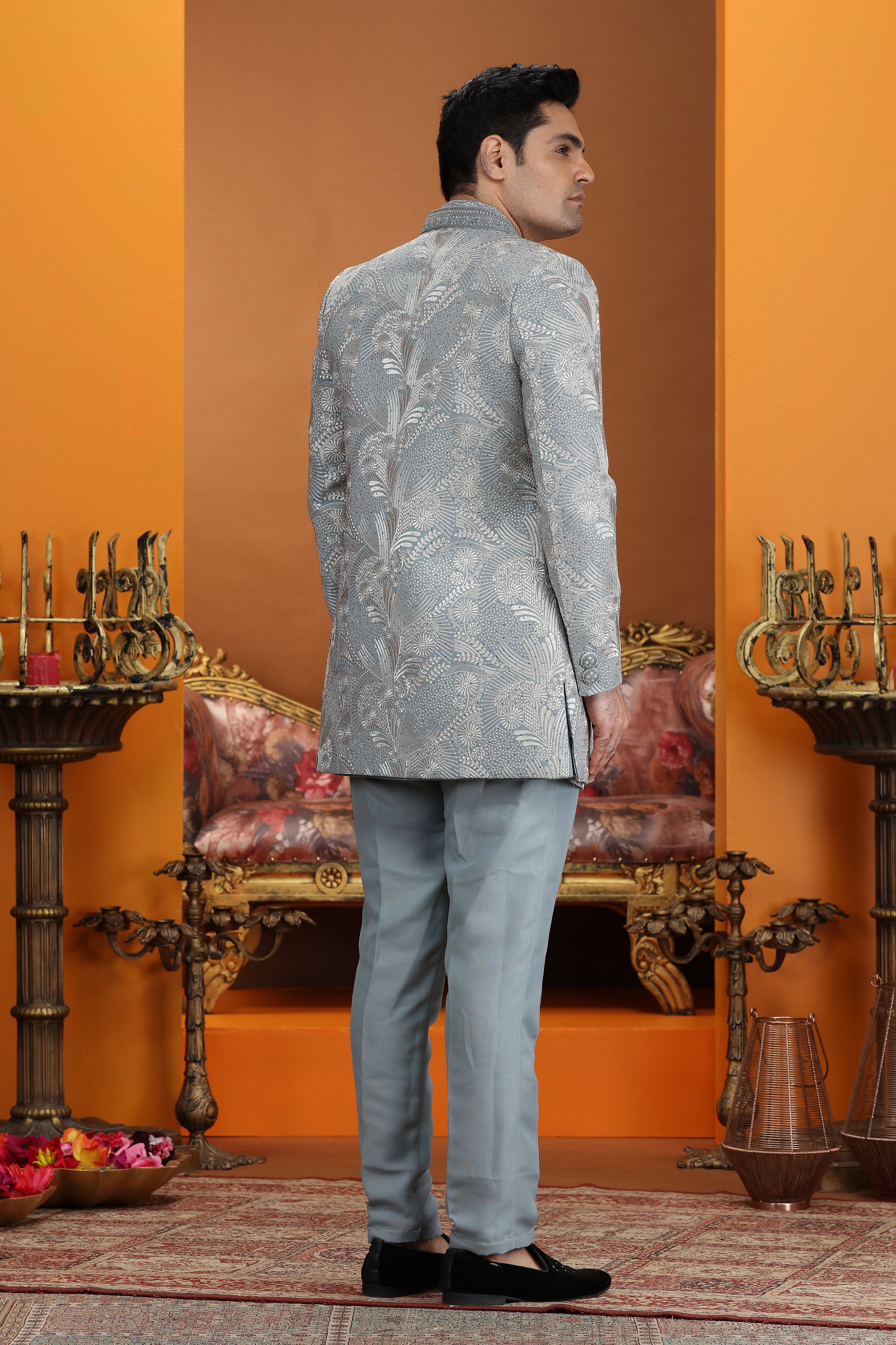 Sumi 4063 To 4064 Handwork On Nack Button Art Silk 3 Piece jacket Set Collection 