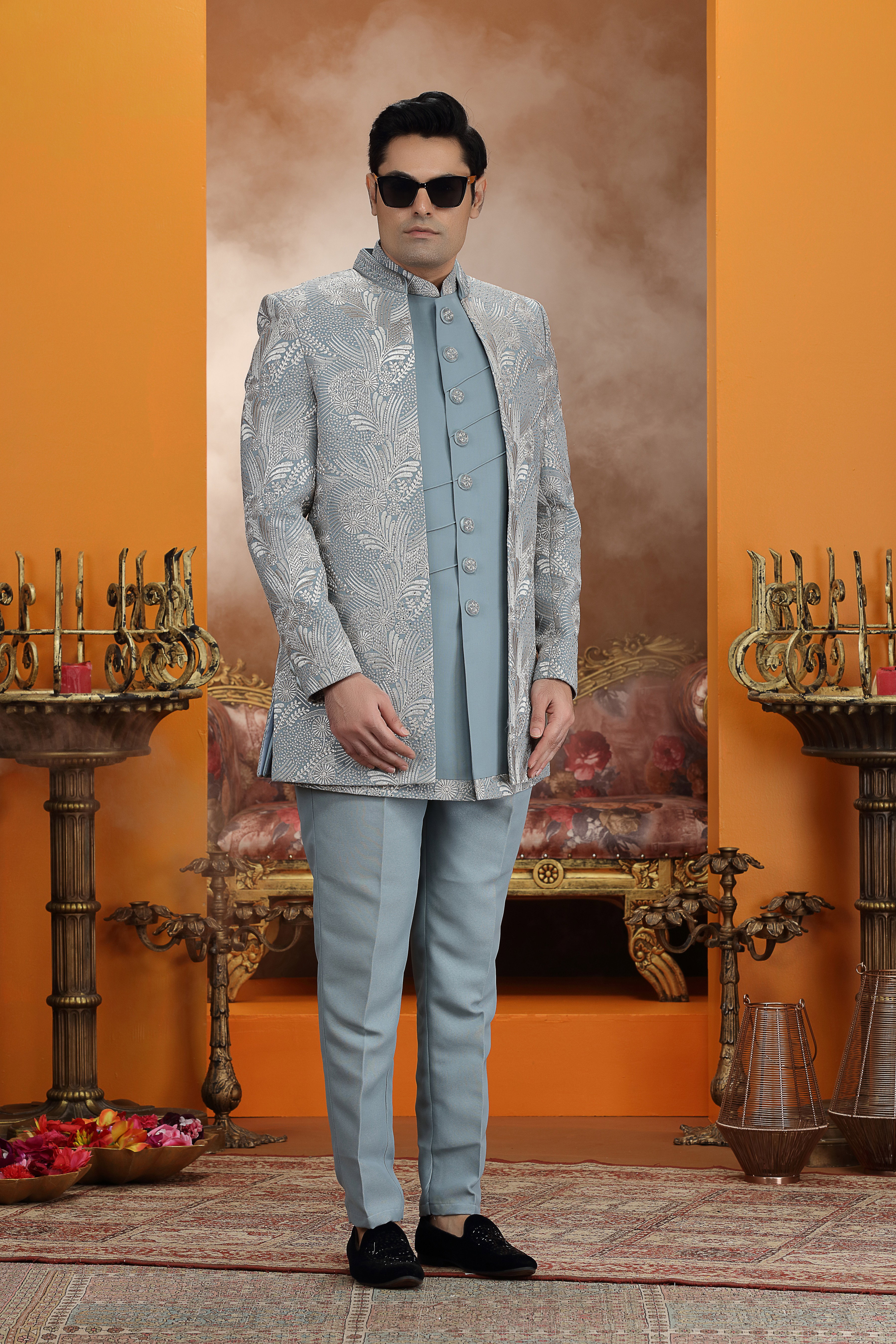 Sumi 4063 To 4064 Handwork On Nack Button Art Silk 3 Piece jacket Set Collection 