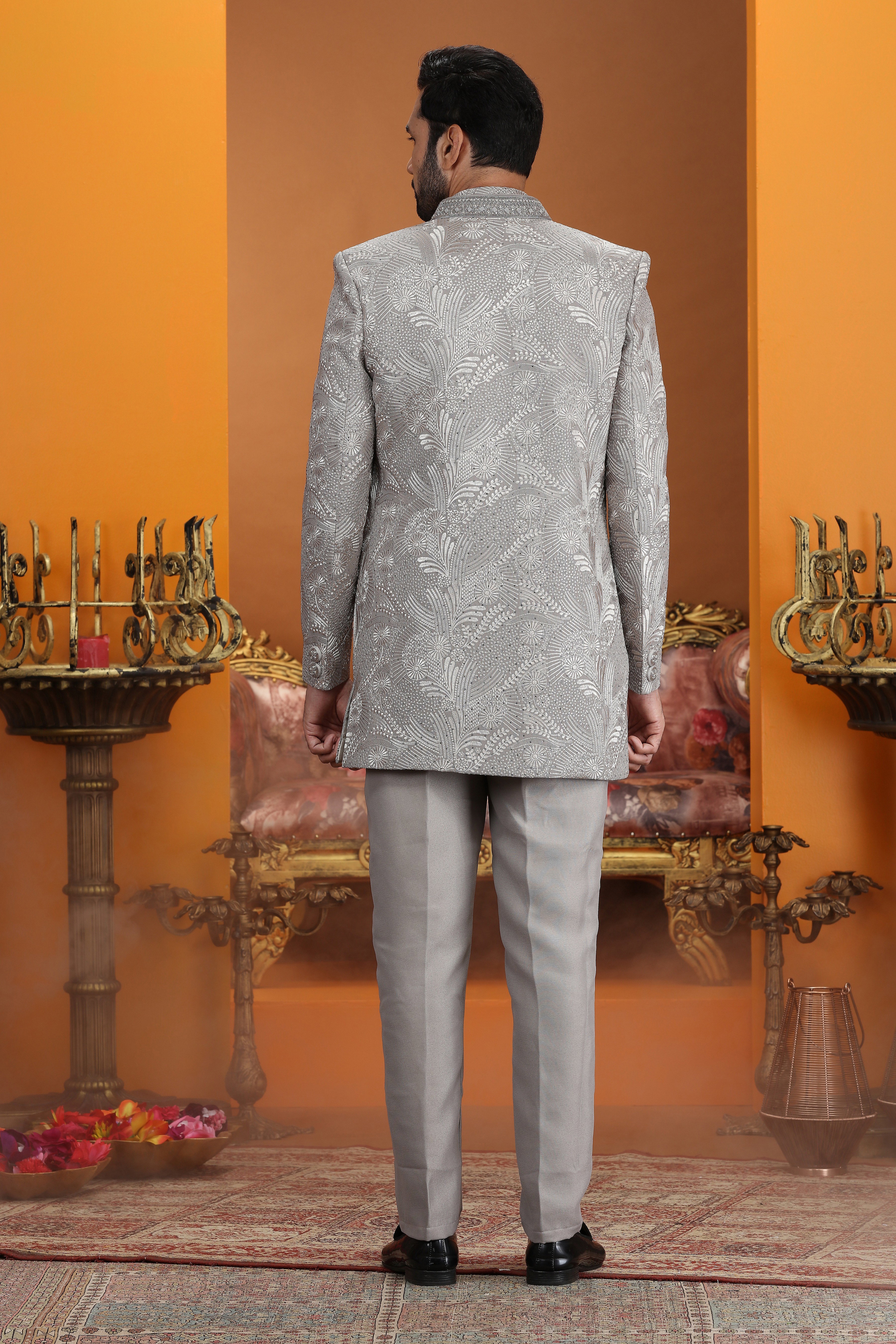 Sumi 4063 To 4064 Handwork On Nack Button Art Silk 3 Piece jacket Set Collection 
