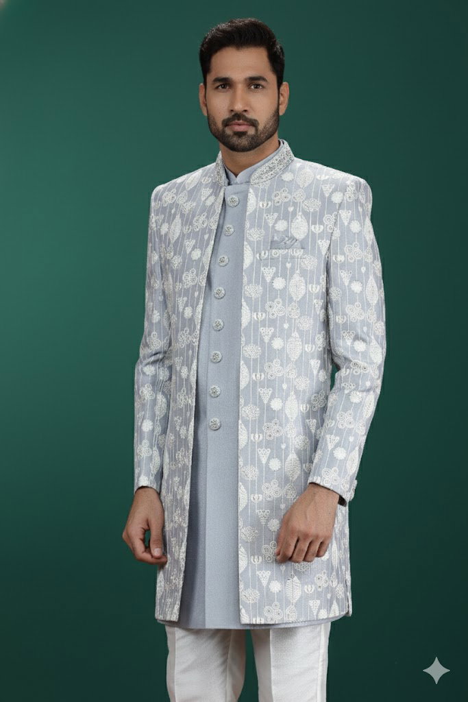 Sumi 4065 To 4066 Handwork On Nack Button Art Silk 3 Piece jacket Set Collection 