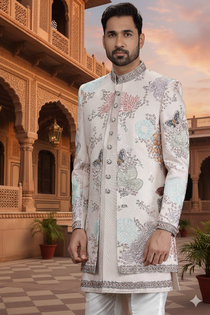 Sumi 4069 To 4070 Handwork On Nack Button Art Silk 3 Piece jacket Set Collection 