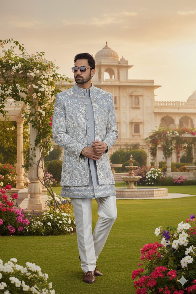 Sumi 4073 To 4074 Handwork On Nack Button Art Silk 3 Piece jacket Set Collection 