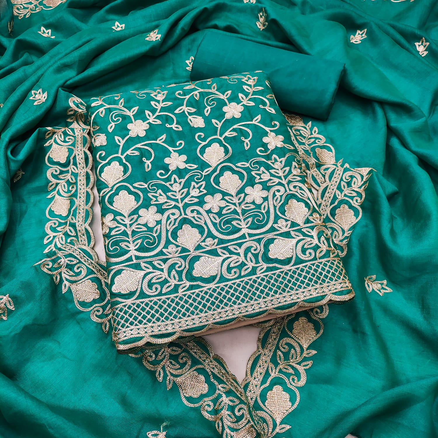 Designer Ragini Vichitra Silk multi Chain Work Dress material Collection