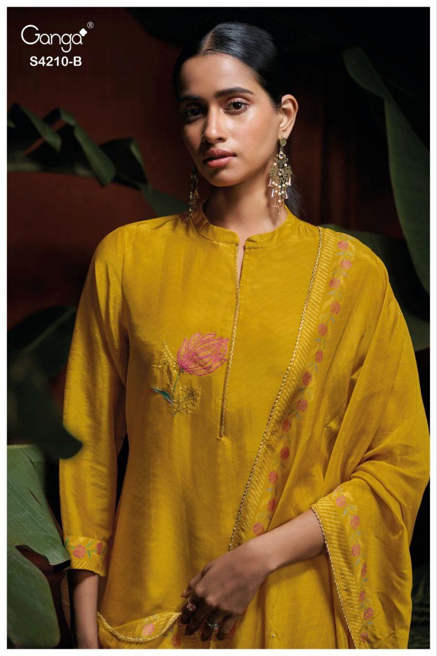 Ganga Serena 4210 Bemberg Silk Satin Printed Dress Material
