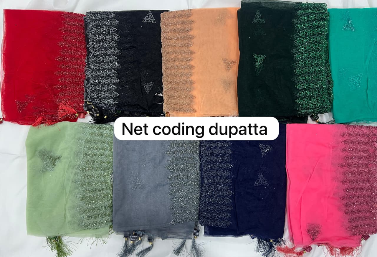 Maji Net Coding Dupatta heavy net with elegant embroidery work Dupatta Collection