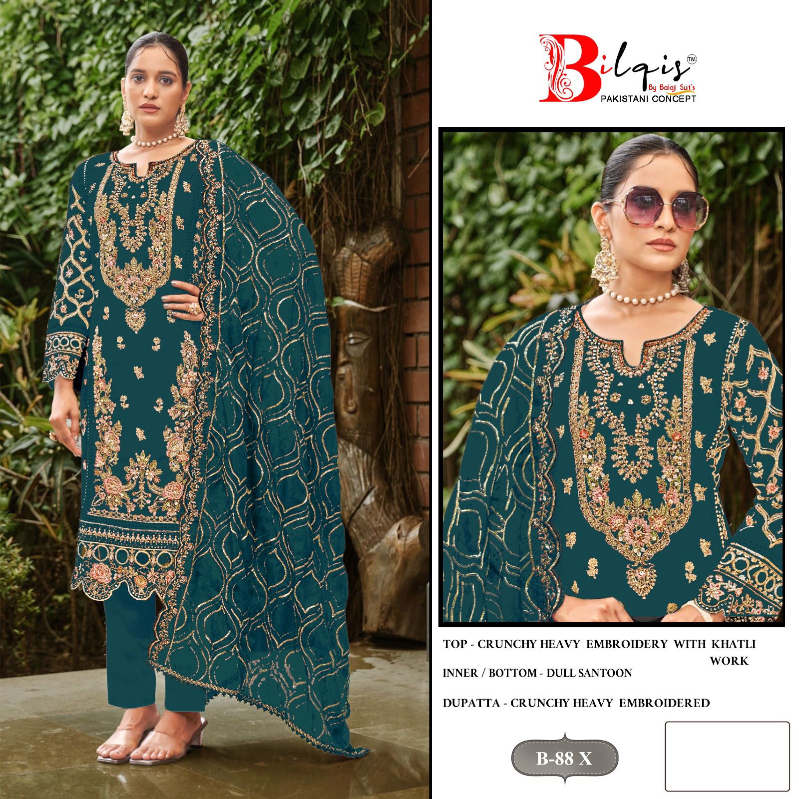 Bilqis B 88 U To X Crunchy With Embroidered Work Pakistani Salwar Kameez