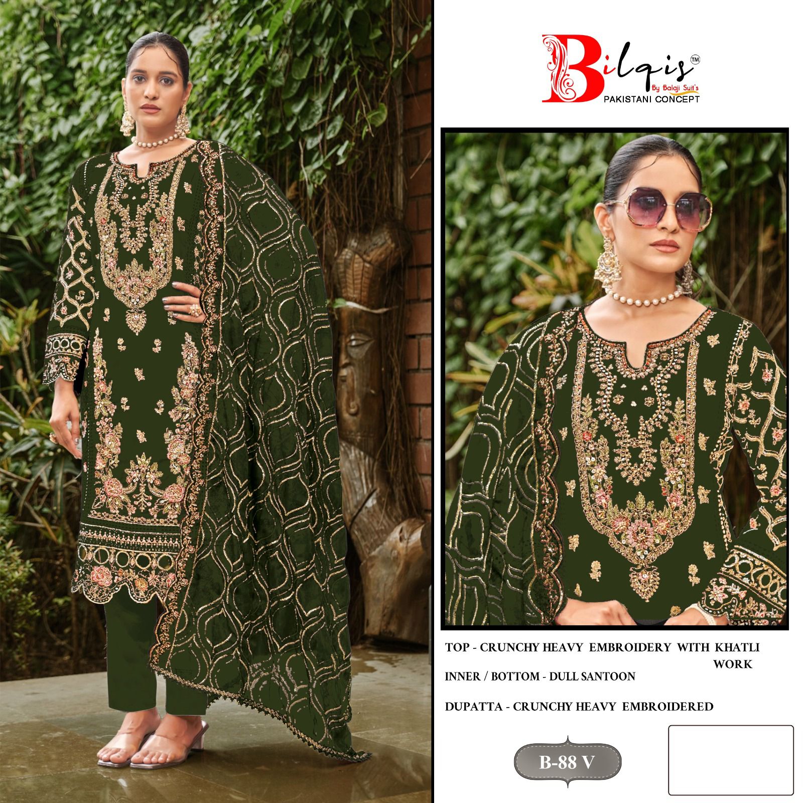 Bilqis B 88 U To X Crunchy With Embroidered Work Pakistani Salwar Kameez