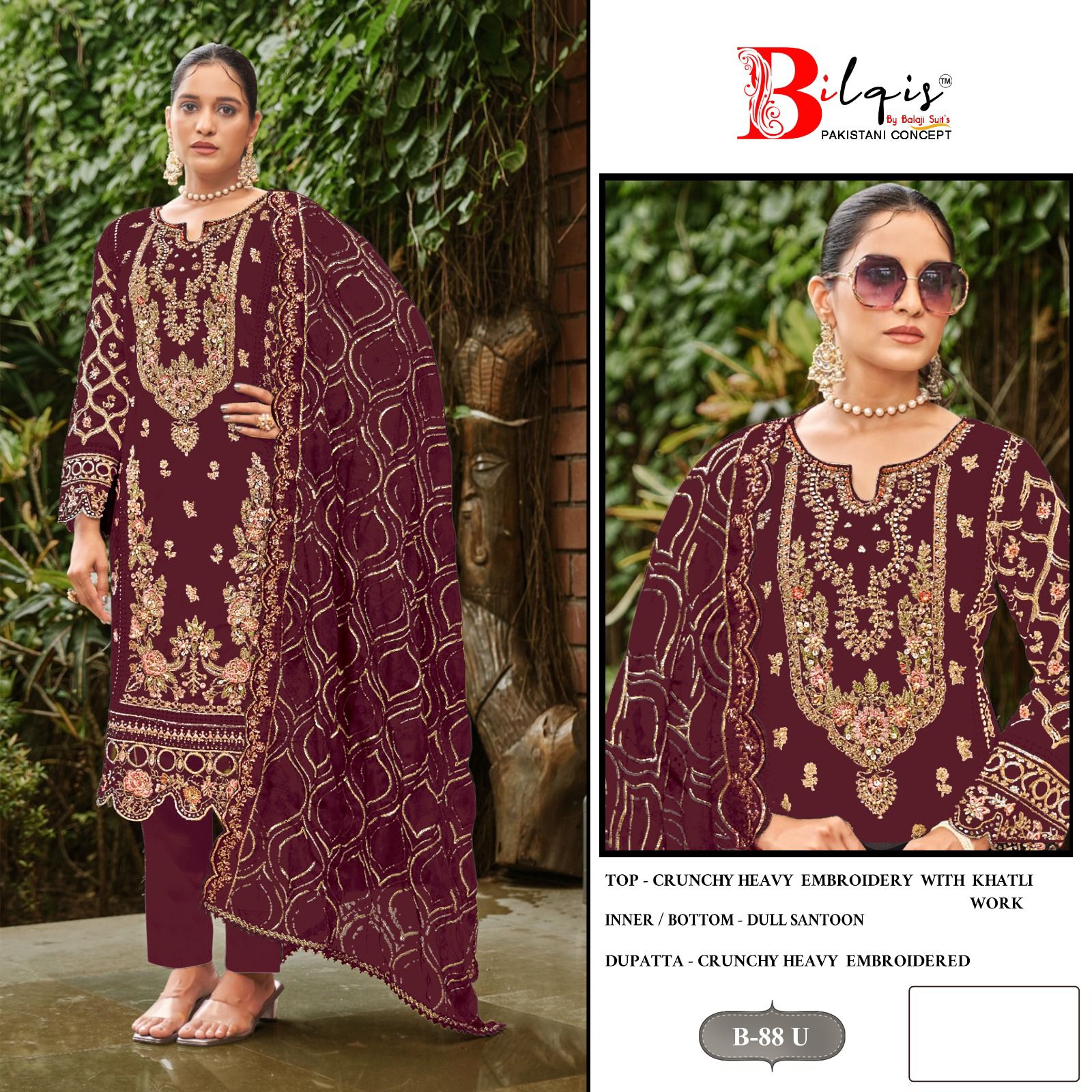 Bilqis B 88 U To X Crunchy With Embroidered Work Pakistani Salwar Kameez