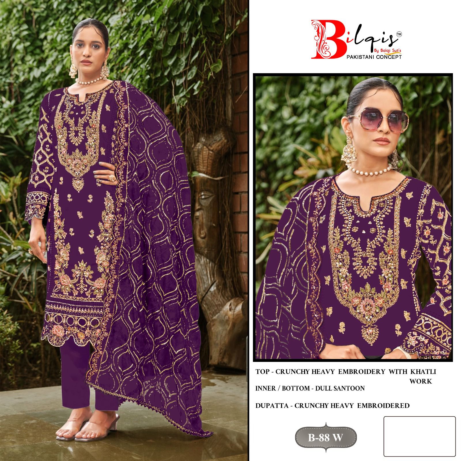 Bilqis B 88 U To X Crunchy With Embroidered Work Pakistani Salwar Kameez
