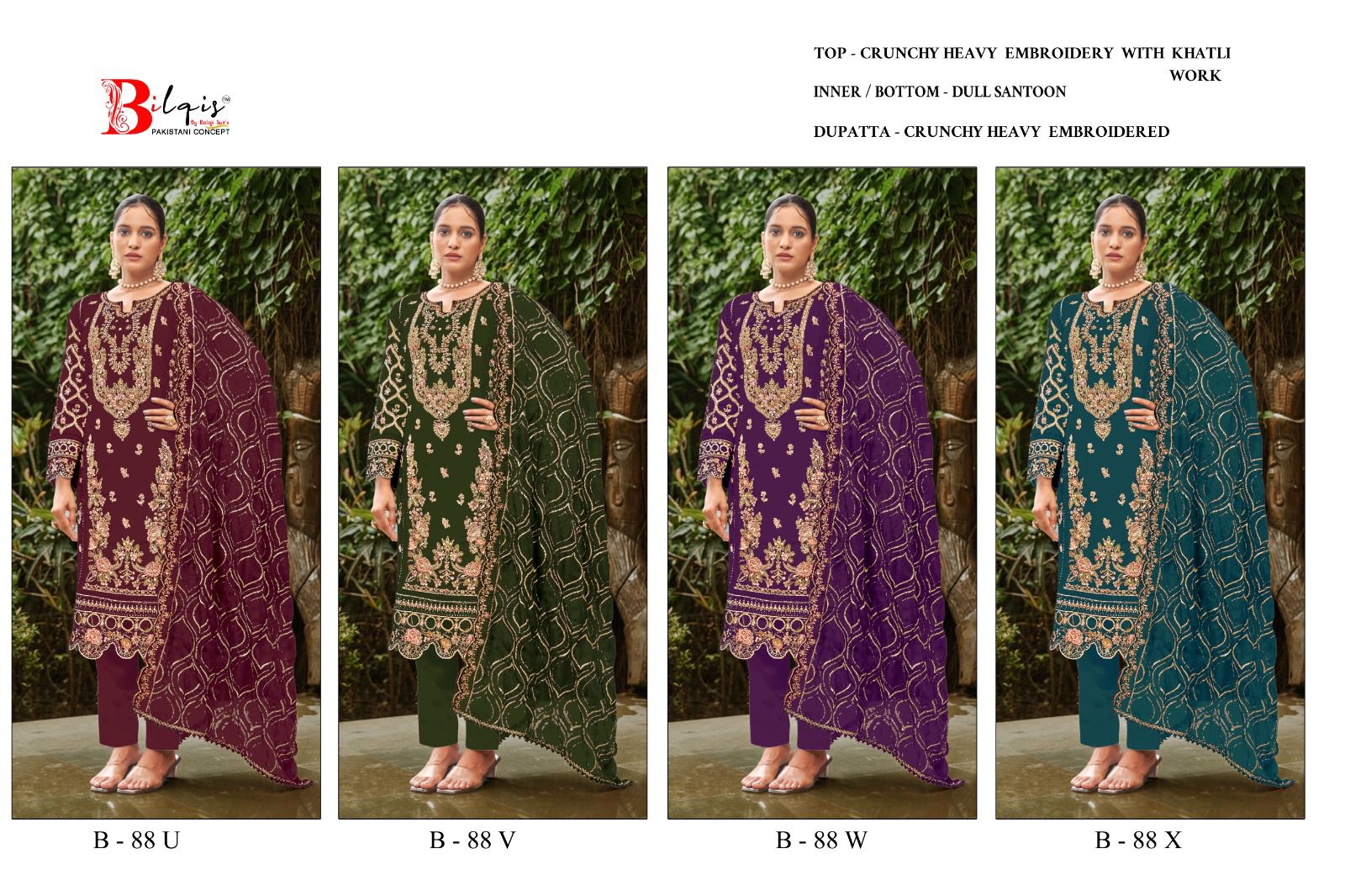 Bilqis B 88 U To X Crunchy With Embroidered Work Pakistani Salwar Kameez