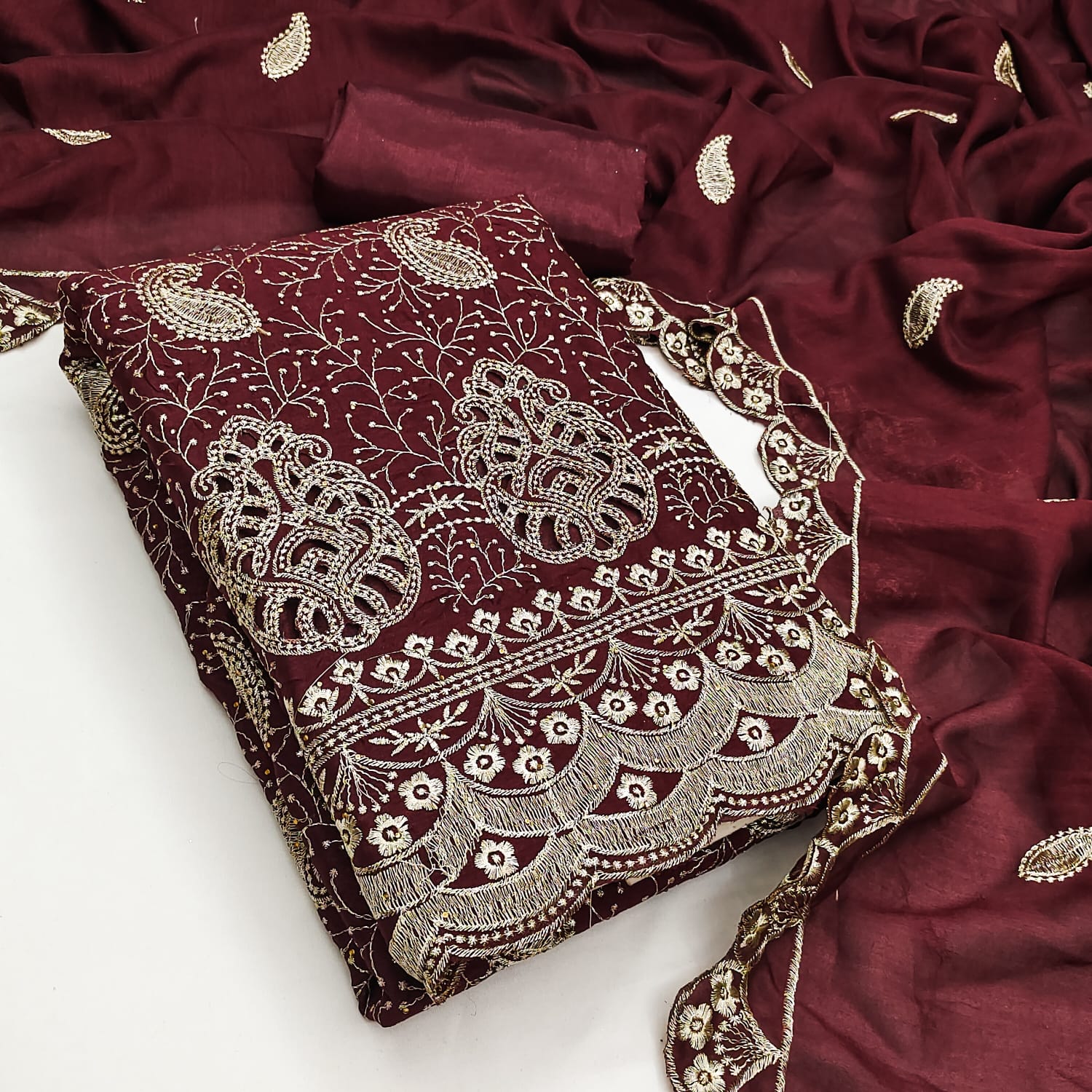 Designer Pepsi Vichitra Silk Multi Daman & Allover work  Dress Material Collection 