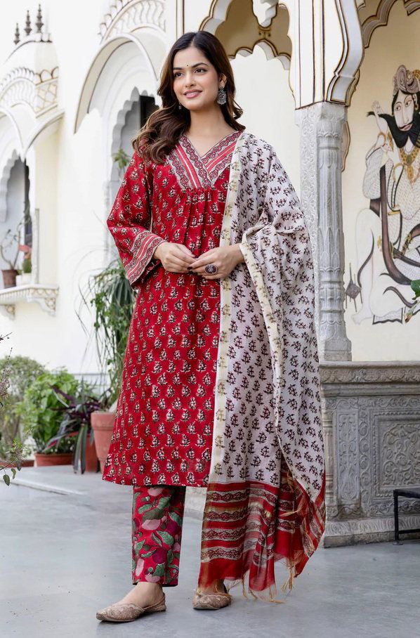 Dhruvi 401 Silk Fancy Traditional Kurti Pant And Dupatta Collection