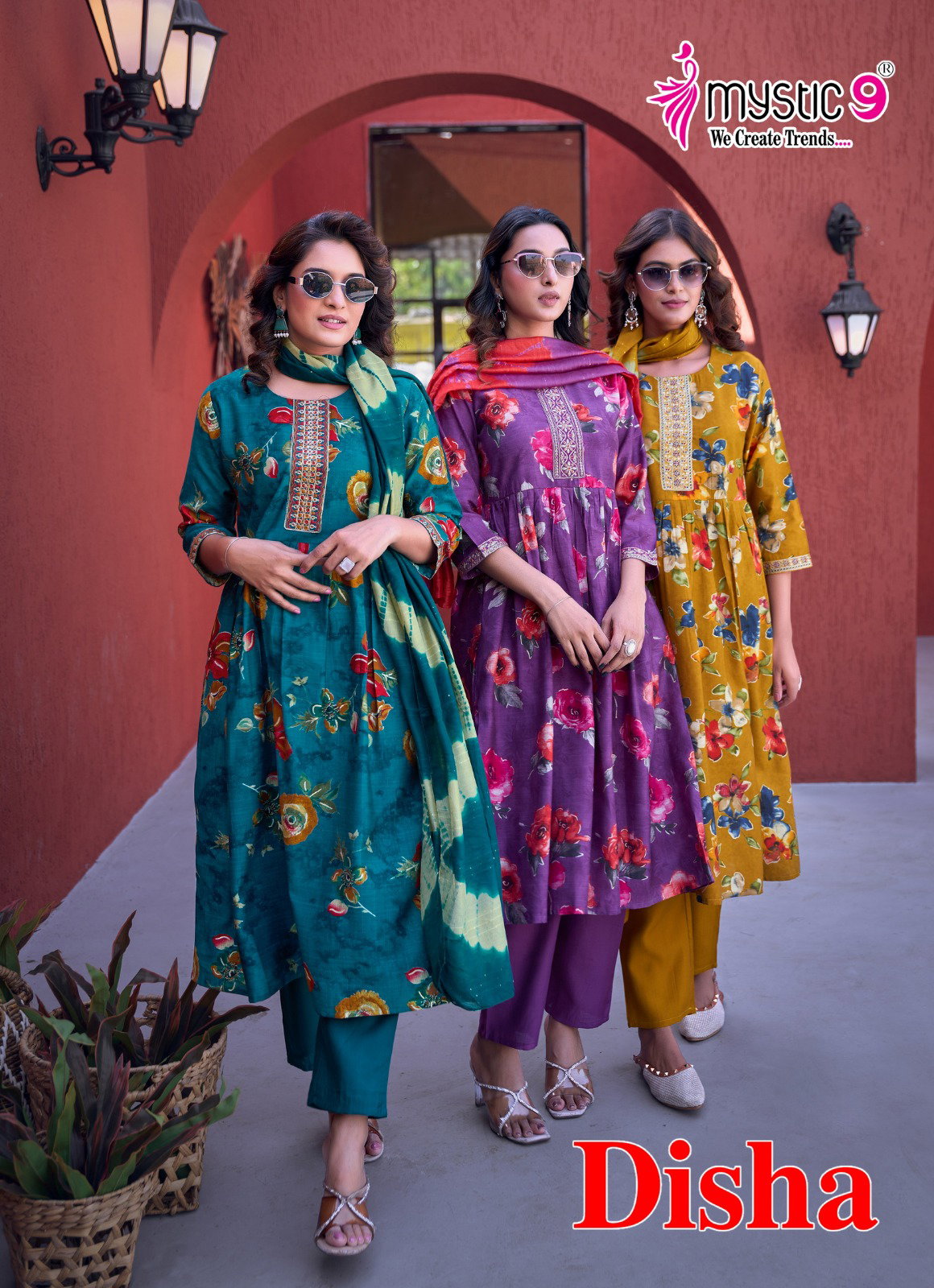 Mystic 9 Disha Vol 3 Vertican Foil Printed Kurti Bottom With Dupatta