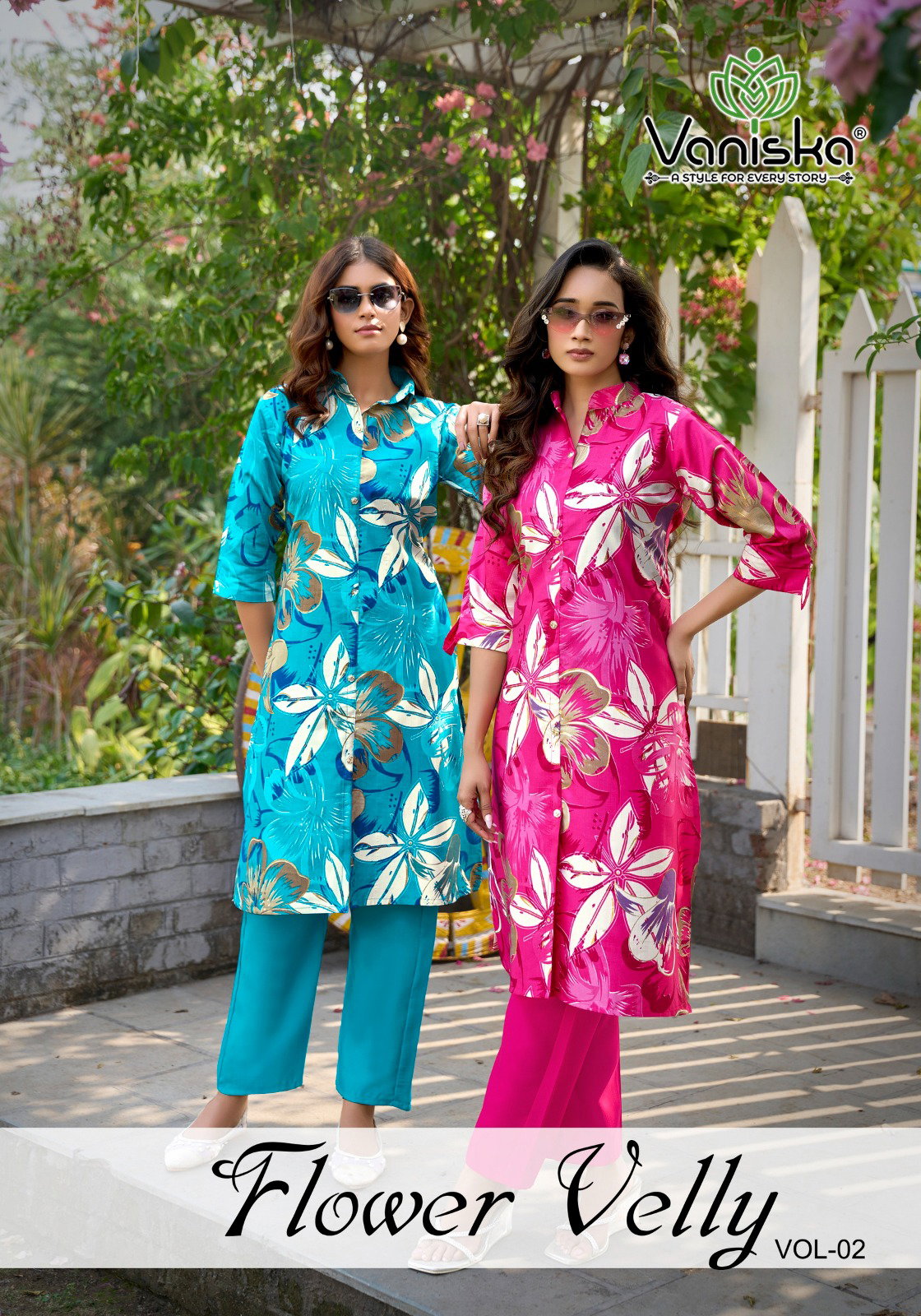 Vaniska Flower Velly Vol 2 Vertican Printed Aline Kurti And Pant Collection