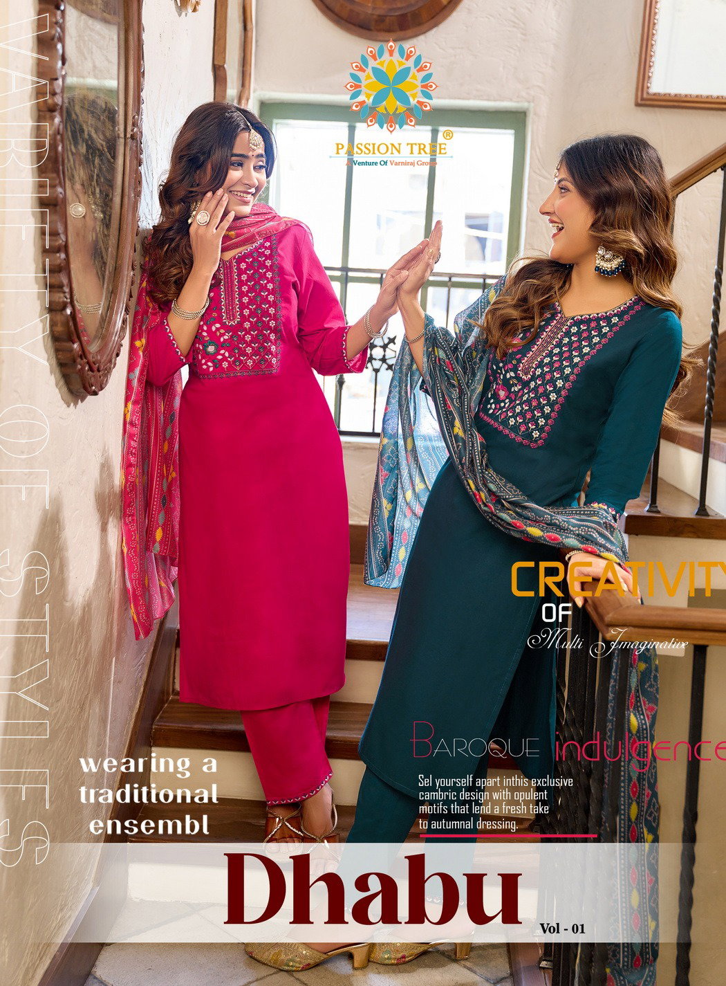 Dhabu Vol 1 By Passion Tree Dhabhu Cotton With Fancy Work Kurti Pant And Dupatta