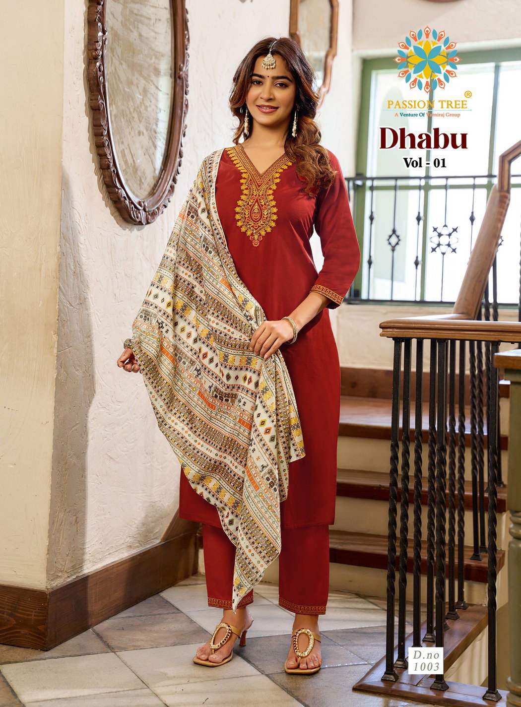 Dhabu Vol 1 By Passion Tree Dhabhu Cotton With Fancy Work Kurti Pant And Dupatta