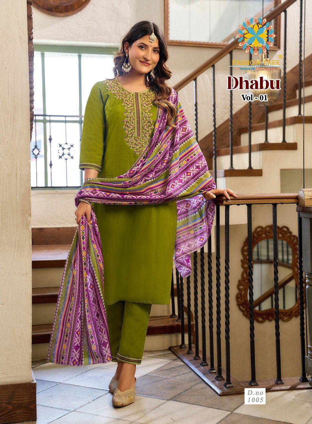 Dhabu Vol 1 By Passion Tree Dhabhu Cotton With Fancy Work Kurti Pant And Dupatta