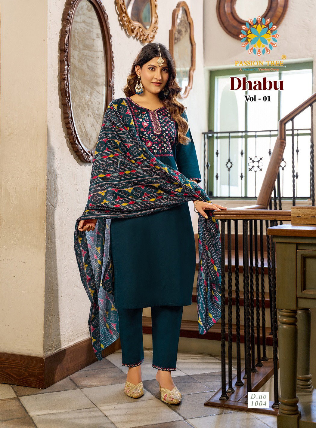 Dhabu Vol 1 By Passion Tree Dhabhu Cotton With Fancy Work Kurti Pant And Dupatta