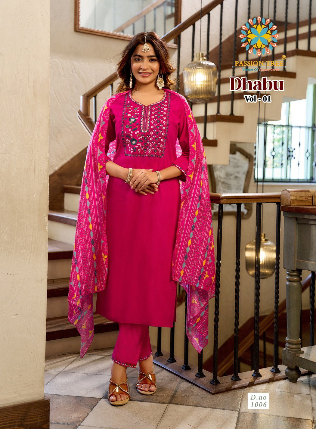 Dhabu Vol 1 By Passion Tree Dhabhu Cotton With Fancy Work Kurti Pant And Dupatta