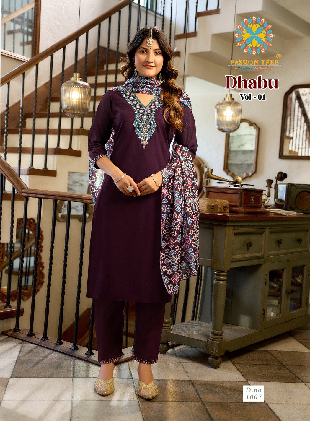 Dhabu Vol 1 By Passion Tree Dhabhu Cotton With Fancy Work Kurti Pant And Dupatta