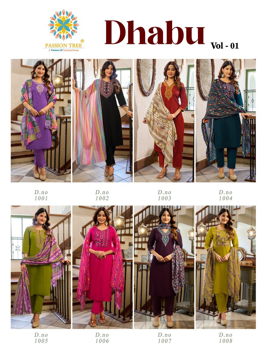 Dhabu Vol 1 By Passion Tree Dhabhu Cotton With Fancy Work Kurti Pant And Dupatta