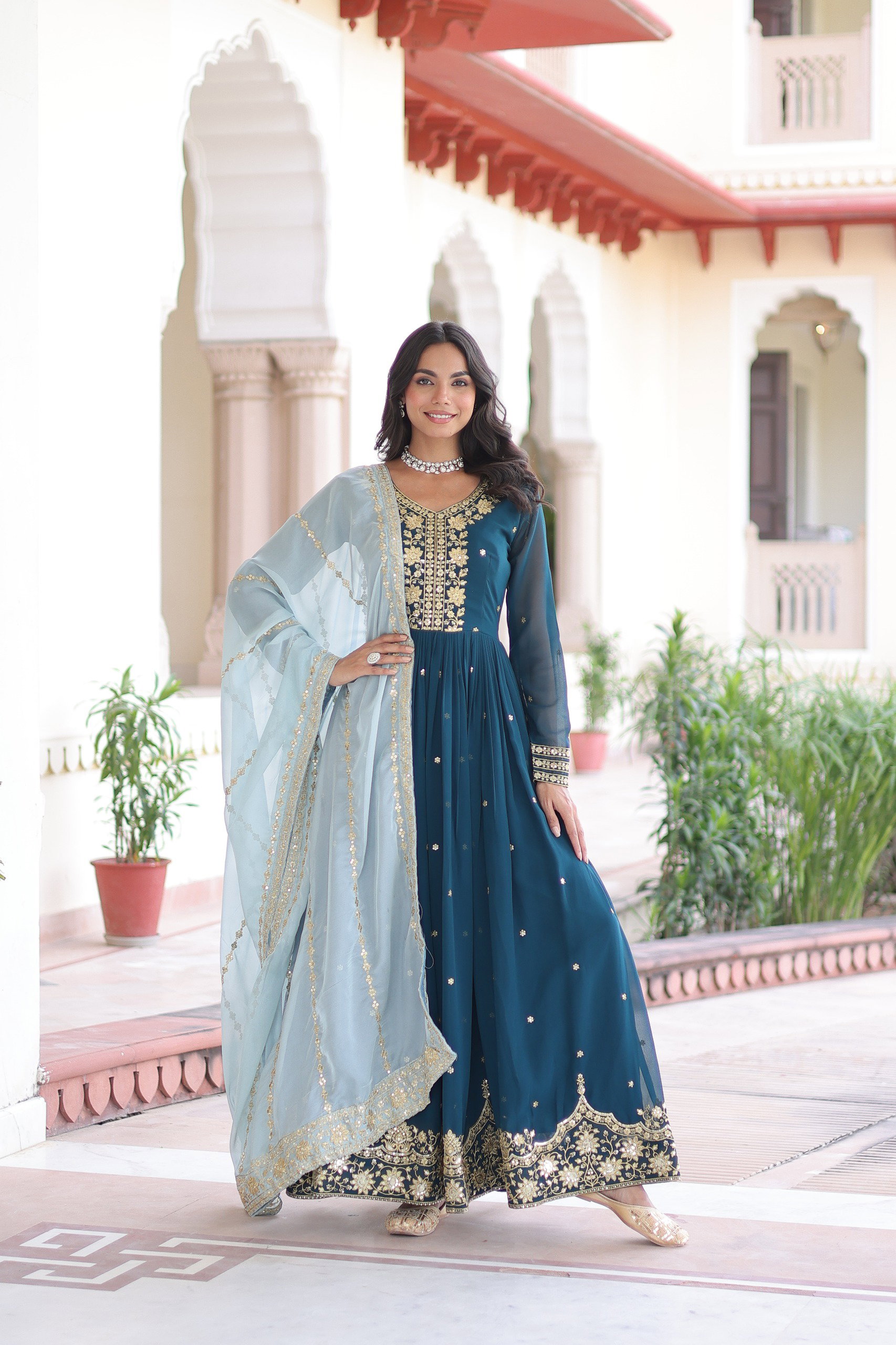 Lekha KA 1217 Faux Georgette With Zari Sequins Embroidery Work Gown