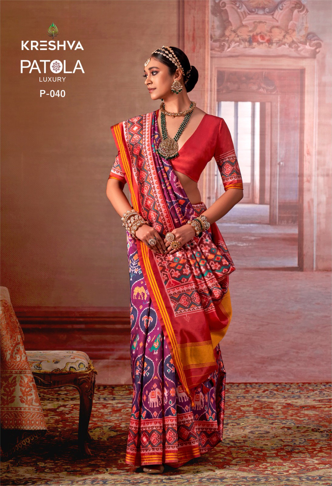 Kreshva Patola Luxury PV Silk Weaving Border Patola Print Saree