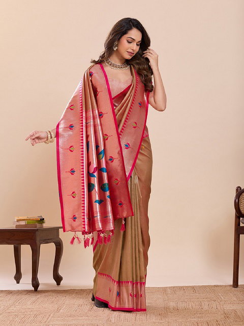 Maahi 213 Party Wear Weaving Worked Paithani Silk Saree with Un Stitched Blouse